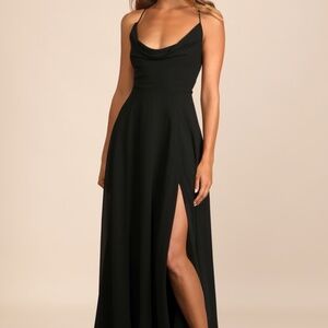 Lulus Romantically Speaking Black Cowl Lace-up Maxi Dress new with tags- Size XL